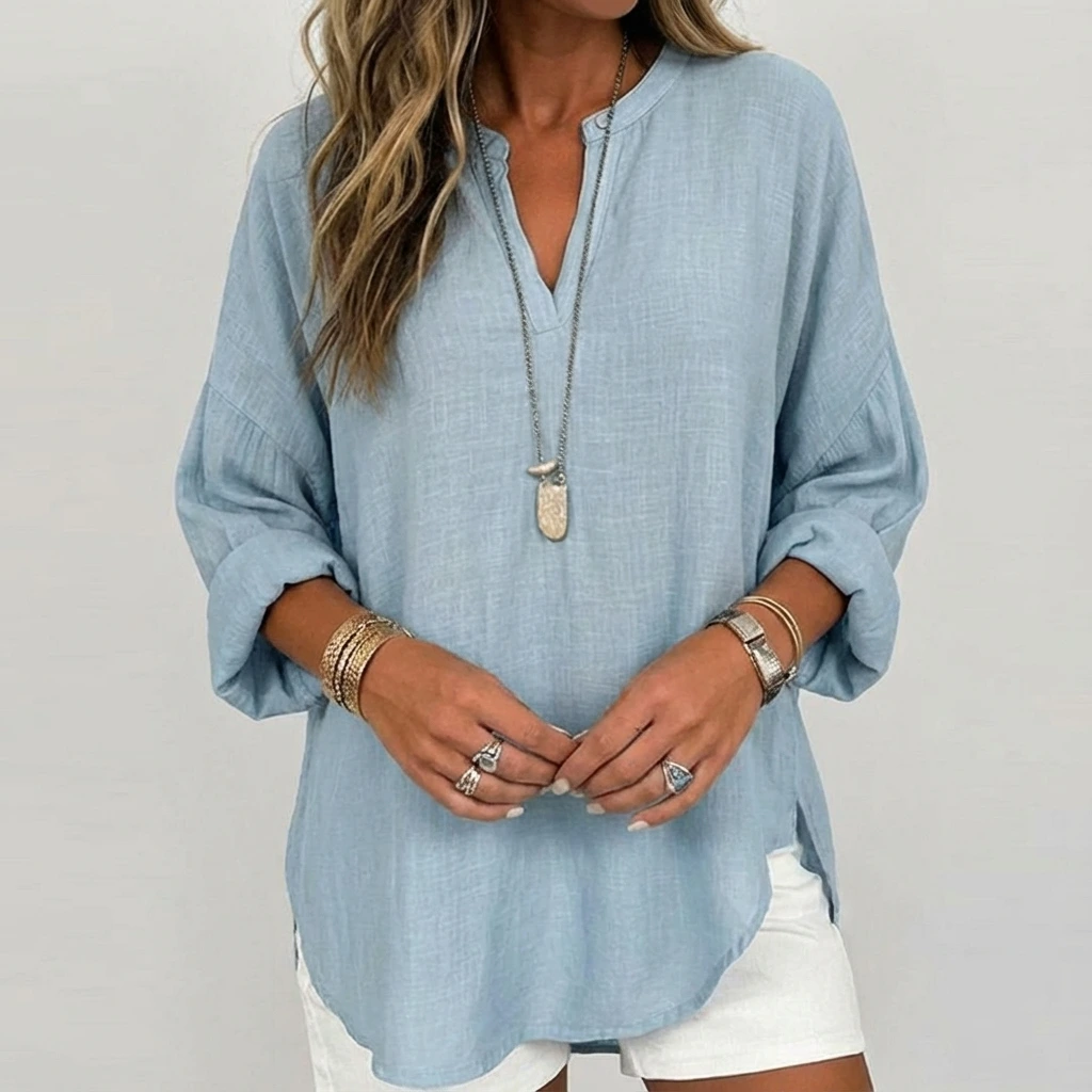 Relaxed Split-Neck Long Sleeve Top™ – Mühelose Eleganz für den Alltag