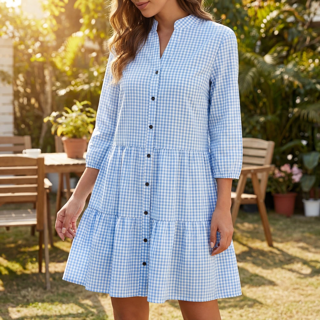 Women's Gingham Button-Front Shirt Dress™ – Mühelose Eleganz für jeden Tag