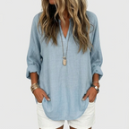 Relaxed Split-Neck Long Sleeve Top™ – Mühelose Eleganz für den Alltag