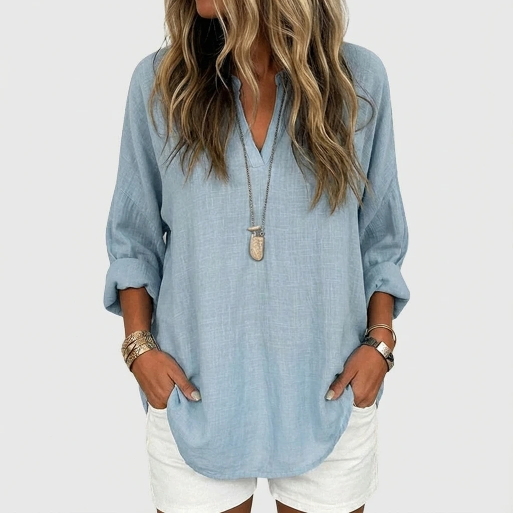 Relaxed Split-Neck Long Sleeve Top™ – Mühelose Eleganz für den Alltag