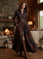Women's Plaid Maxi Dress with Button Front and Belted Waist™ – Zeitlose Eleganz für jeden Anlass