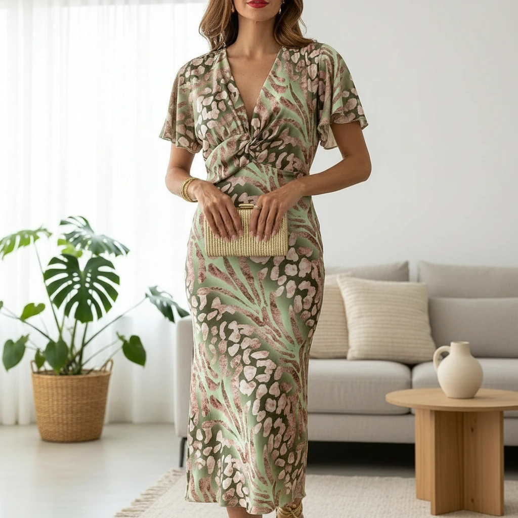 Women's Wrap Midi Dress with Elegant Neckline and Flowing Fit™ – Zeitlose Eleganz für besondere Anlässe