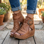 Women's Open Toe Wedge Ankle Boots with Buckle™ – Stilvolle Eleganz für warme Tage