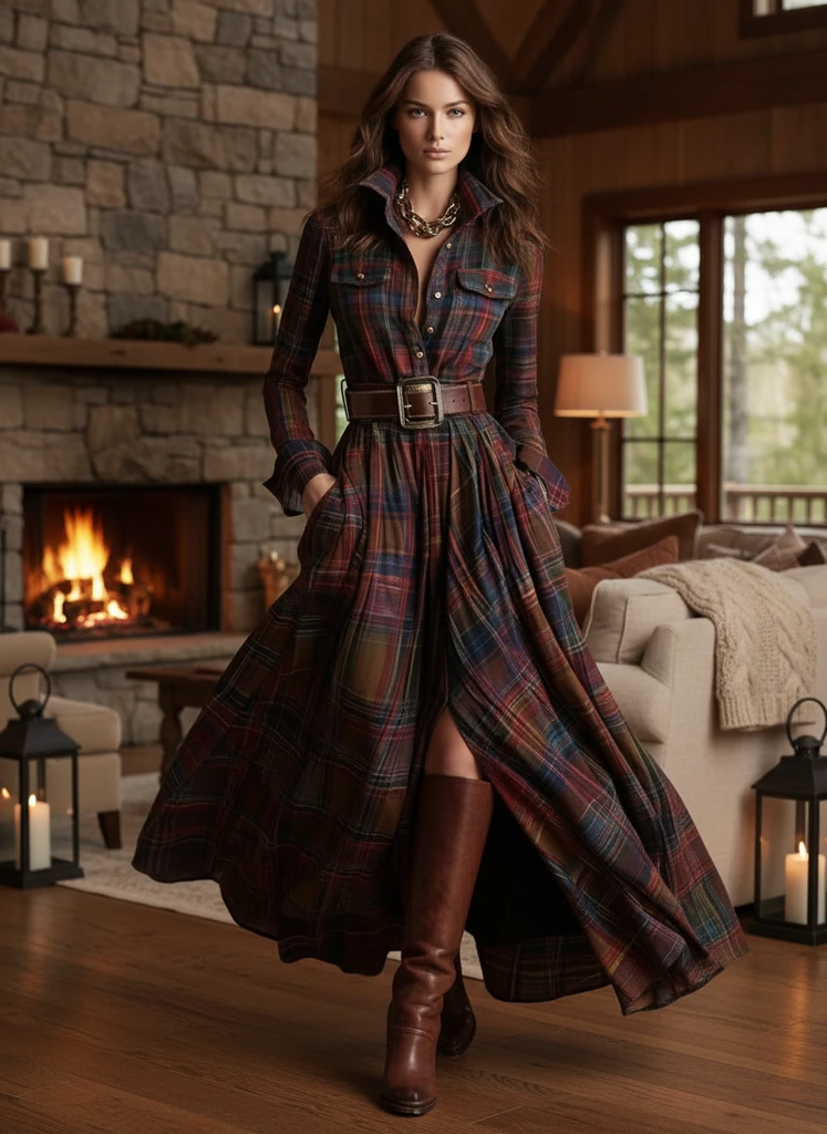 Women's Plaid Maxi Dress with Button Front and Belted Waist™ – Zeitlose Eleganz für jeden Anlass