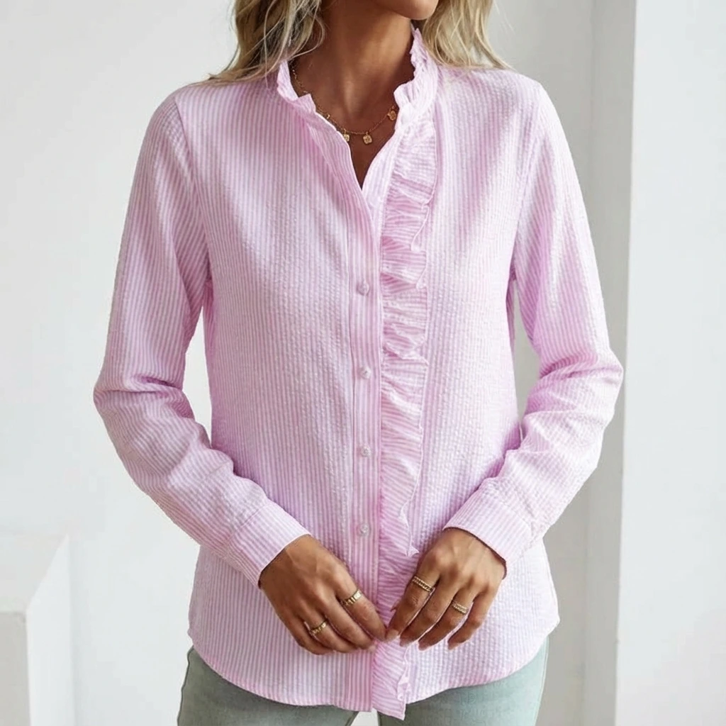 Women's Ruffled Stripe Button Shirt™ – Eleganter Alltag trifft mühelose Raffinesse