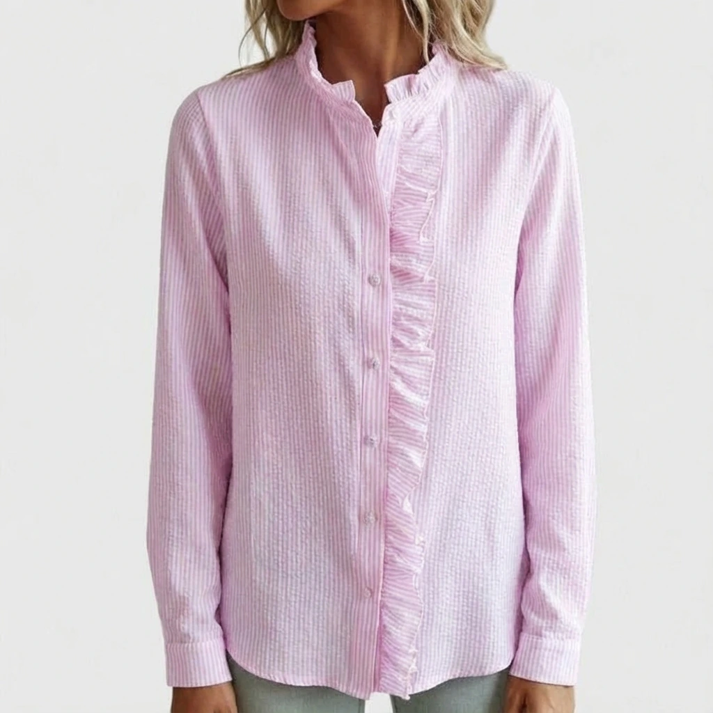 Women's Ruffled Stripe Button Shirt™ – Eleganter Alltag trifft mühelose Raffinesse