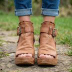 Women's Open Toe Wedge Ankle Boots with Buckle™ – Stilvolle Eleganz für warme Tage