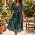 Women's Stylish Spring Wrap Midi Dress™ – Eleganter Frühlingslook mit femininer Wickeloptik