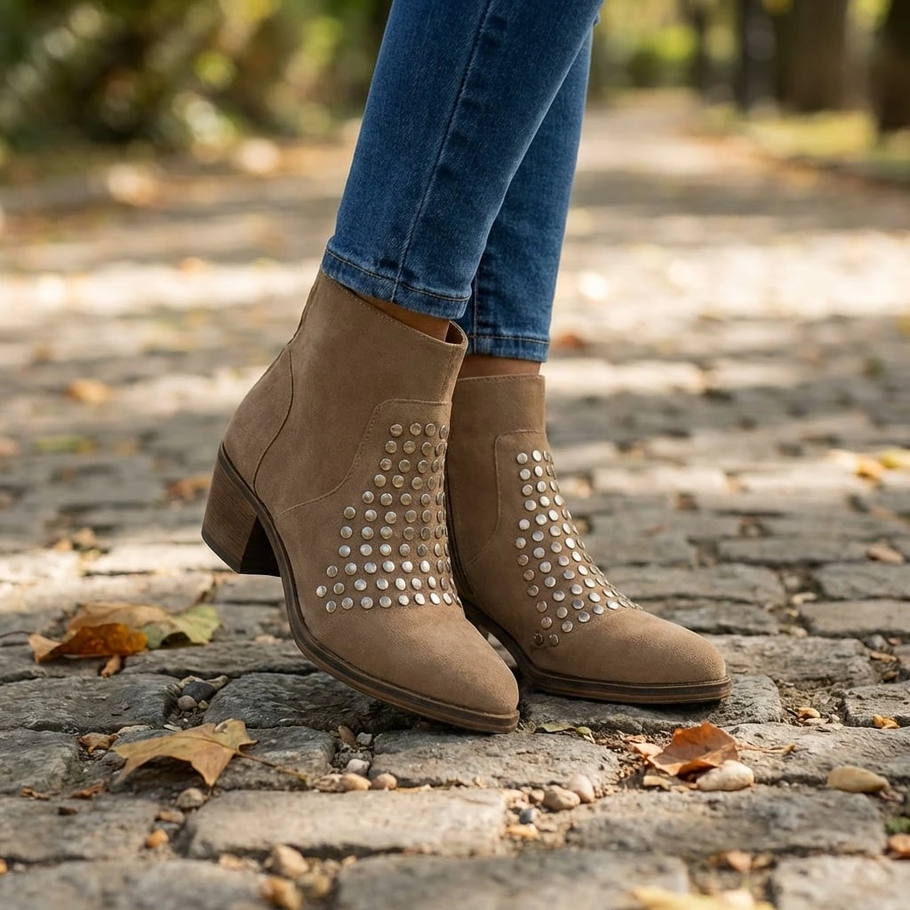 Women's Studded Ankle Boots with Side Zipper™ – Stilvolle Ankle-Boots für jeden Anlass