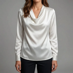 Women's Draped Neck Long Sleeve Blouse with Satin-Like Finish™ – Elegante Drapierung für zeitlosen Business-Chic