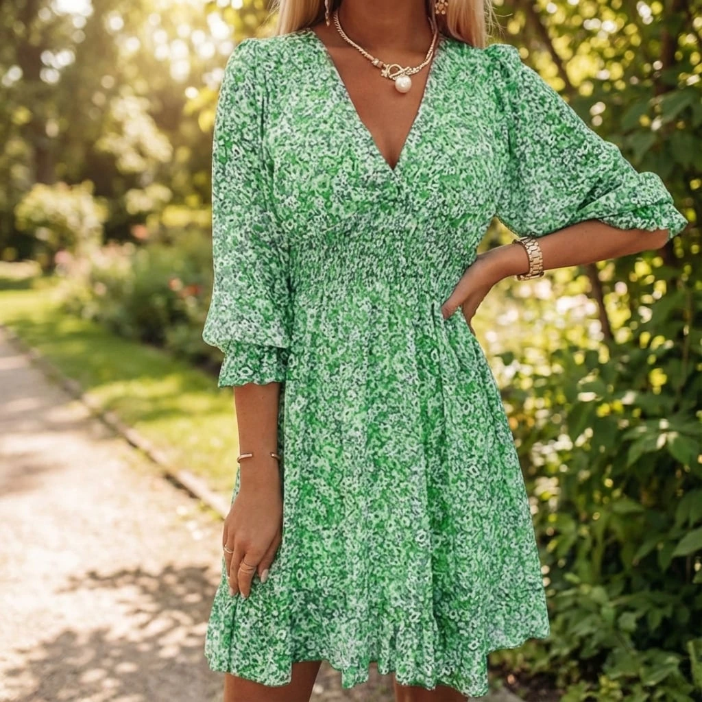 Women's Spring Smocked V-Neck Midi Dress™ – Zeitlose Eleganz für den Frühling