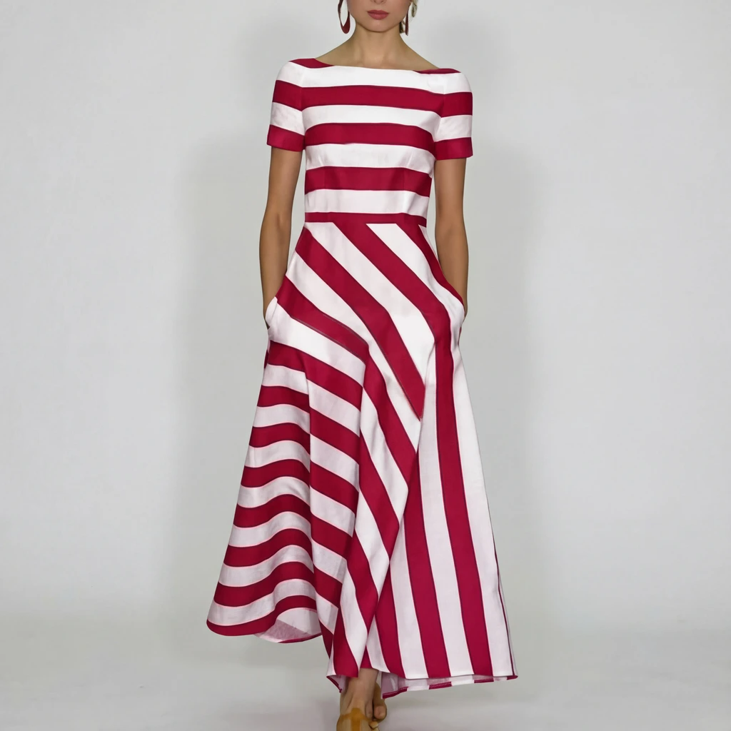 Women's Striped Maxi Dress Short Sleeve™ – Elegante Streifen mit mühelosem Stil