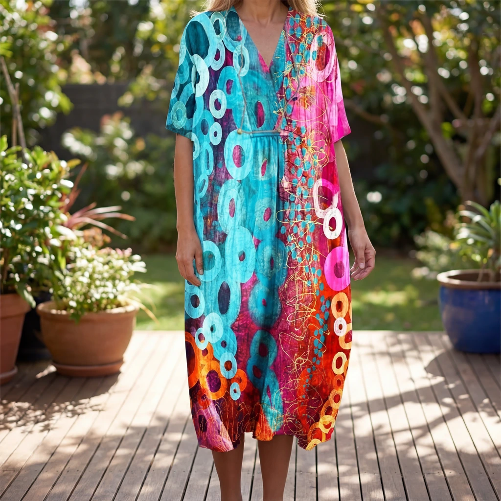 Women's Printed V-Neck Midi Dress for Vacation™ – Entspannter Komfort für sonnige Tage