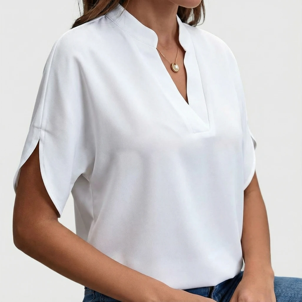 Soft Split-Neck Blouse™ – Elegante Leichtigkeit für jeden Tag