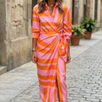 Striped Wrap Maxi Dress™ – Elegante Wickeloptik mit zeitlosem Streifenmuster