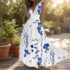 Floral V-Neck Flowing Spring Dress™ – Leichtes Frühlingskleid mit femininer Eleganz