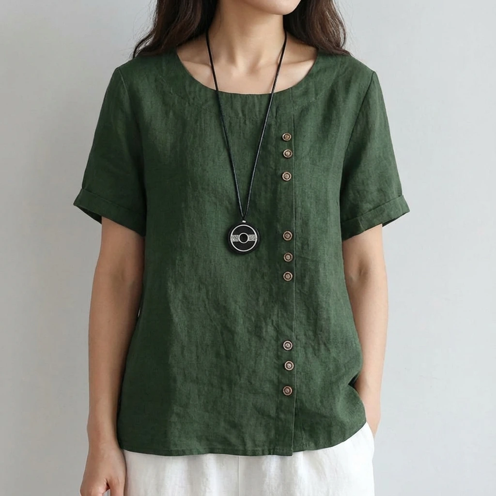 Stylish Asymmetrical Button Blouse™ – Mühelose Eleganz für jeden Tag