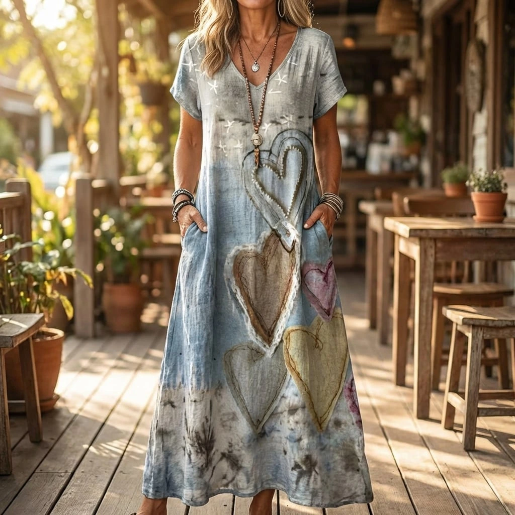 Sandra | Women's Heart Print Maxi Dress™ – Mühelose Eleganz für jeden Tag