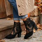 Women's Lace Panel Block Heel Ankle Orthopedic Boots™ – Eleganter Komfort für den ganzen Tag