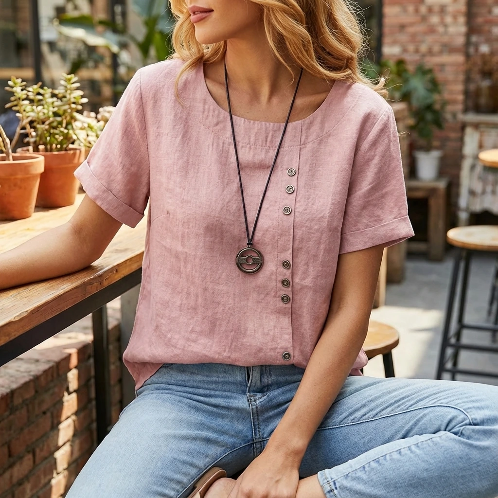 Soft Button Detail Casual Blouse™ – Mühelose Eleganz für jeden Tag