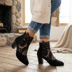 Women's Lace Panel Block Heel Ankle Orthopedic Boots™ – Eleganter Komfort für den ganzen Tag