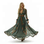Besticktes Boho Maxikleid mit Langen Ärmeln und Bindegürtel für Damen™ – Kunstvolle Eleganz trifft entspannten Komfort