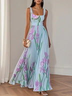 Women's Floral Maxi Dress with Square Neck and Pleated Skirt™ – Zeitlose Eleganz für besondere Momente