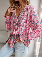 Women's Boho Floral V-Neck Blouse Loose Fit Lightweight Summer Casual Top™ – Leichter Sommer-Boho-Style für jeden Tag