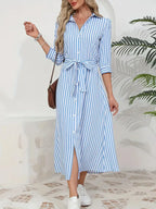 Women's Striped Belted Button Down Elegant Shirt Midi Dress™ – Zeitlose Eleganz für jeden Anlass