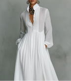 Women's Elegant Maxi Shirt Dress Long Sleeve Button Up Flowy Dress™ – Zeitlose Eleganz für jeden Anlass