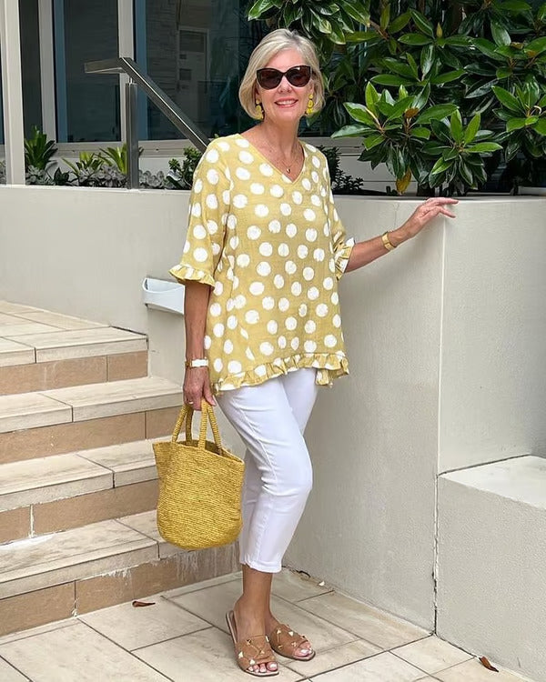 Women's Polka Dot V-Neck Blouse Relaxed Fit Lightweight Casual Summer Top™ – Spielerischer Komfort für sonnige Tage