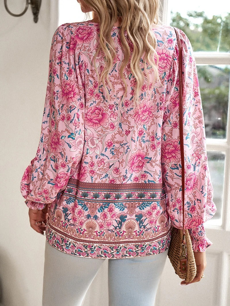 Women's Boho Floral V-Neck Blouse Loose Fit Lightweight Summer Casual Top™ – Leichter Sommer-Boho-Style für jeden Tag