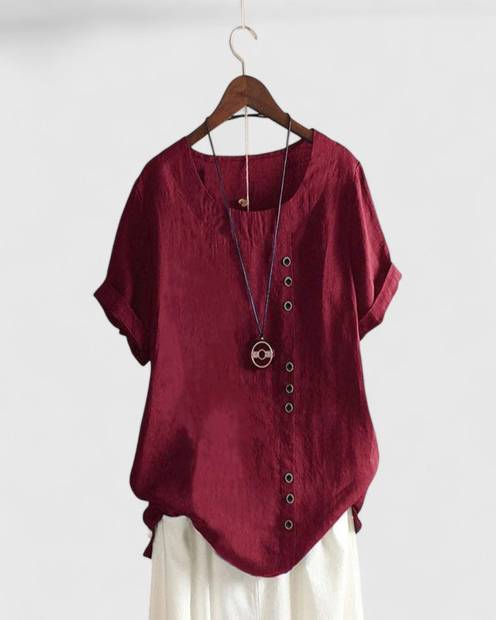 Stylish Asymmetrical Button Blouse™ – Mühelose Eleganz für jeden Tag