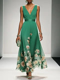 Women's Floral V Neck Elegant Flowing Summer Maxi Dress™ – Elegante Leichtigkeit für warme Tage
