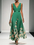 Women's Floral V Neck Elegant Flowing Summer Maxi Dress™ – Elegante Leichtigkeit für warme Tage