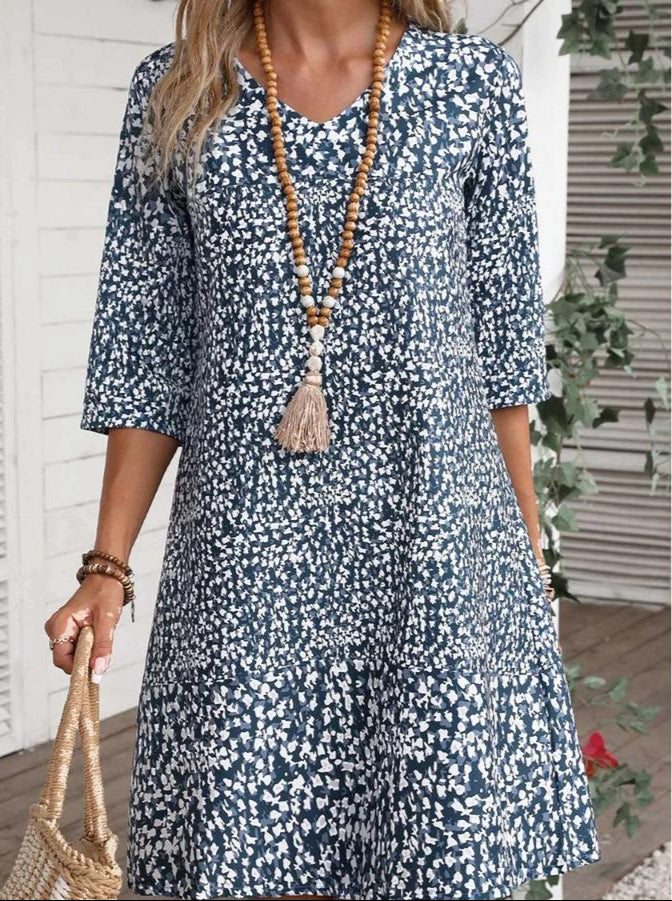 Relaxed Spring Printed V-Neck Midi Dress™ – Entspannte Eleganz für jeden Tag