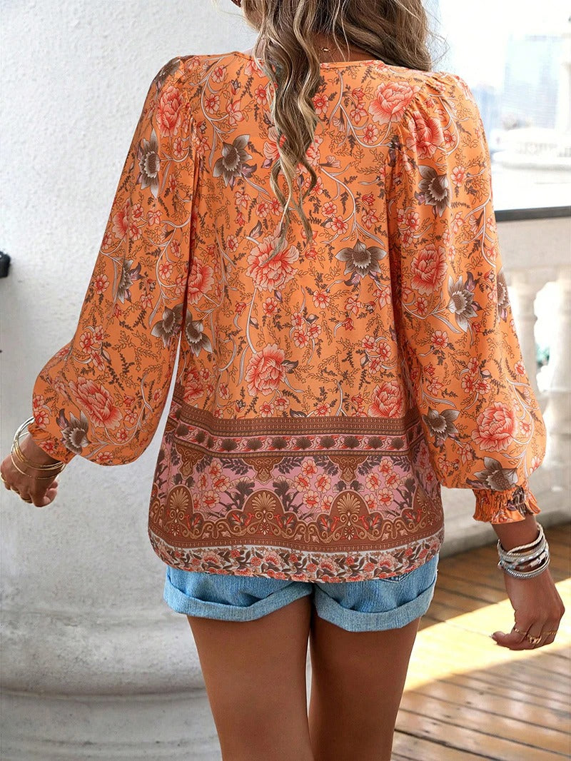 Women's Boho Floral V-Neck Blouse Loose Fit Lightweight Summer Casual Top™ – Leichter Sommer-Boho-Style für jeden Tag
