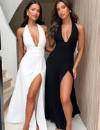 Women's Deep V-Neck Dress with Slit™ – Elegante Verführung mit zeitlosem Charme
