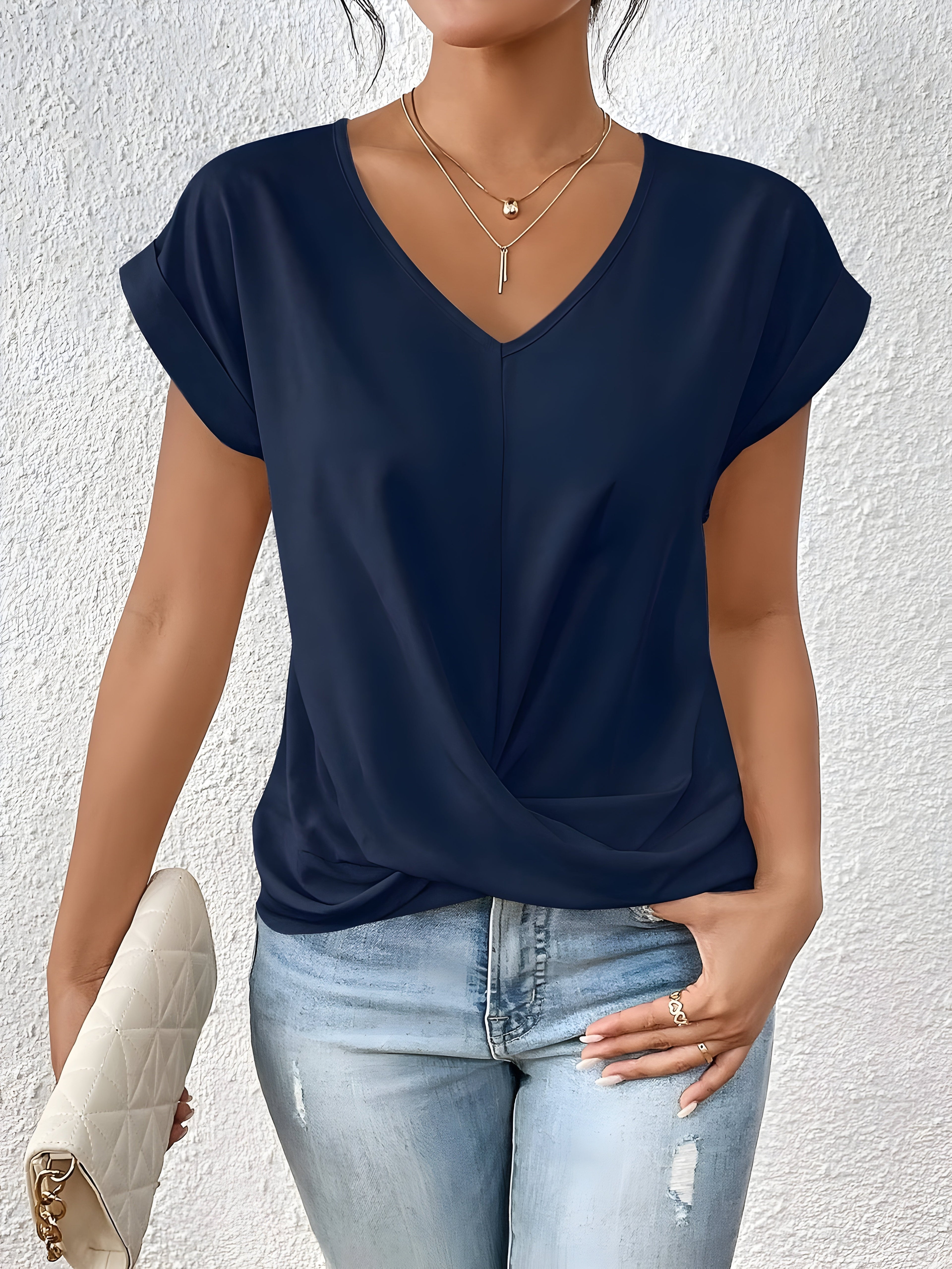 Women's V-Neck Twist Front Summer Top Relaxed Fit Cap Sleeve Casual Blouse™ – Mühelose Eleganz für warme Tage