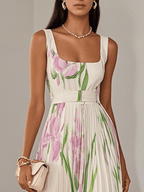 Women's Floral Maxi Dress with Square Neck and Pleated Skirt™ – Zeitlose Eleganz für besondere Momente