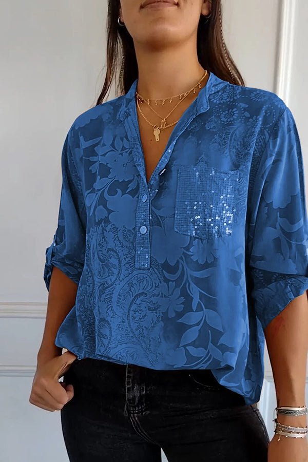 Women's Sequin V Neck Relaxed Fit Casual Party Top™ – Eleganz mit schimmerndem Glanz