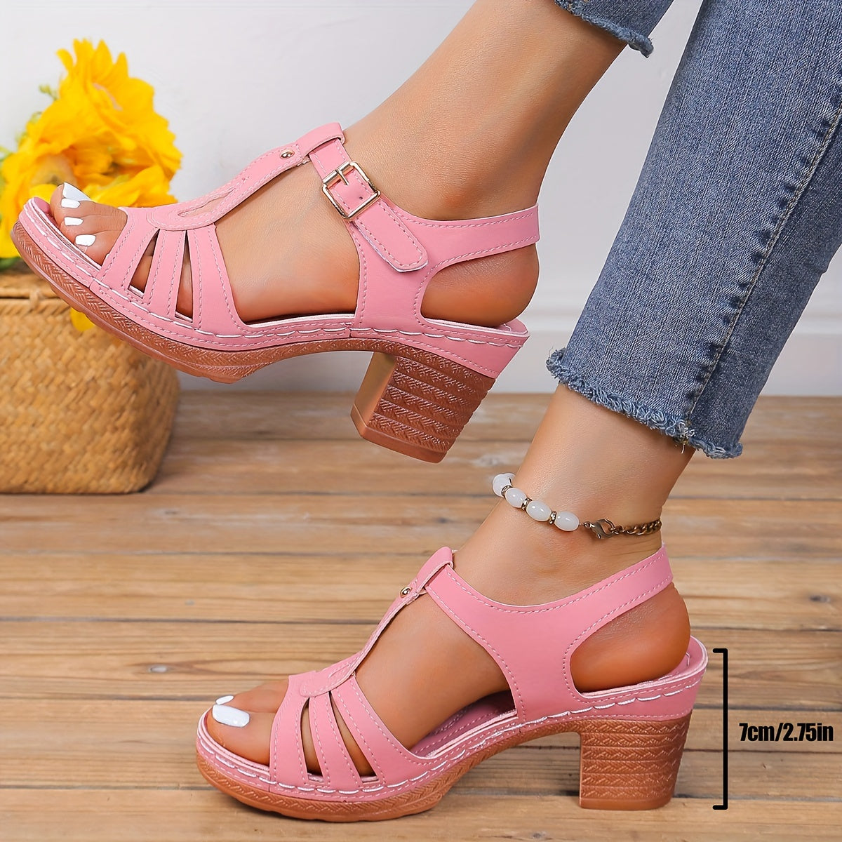 Comfortable Block Heel Sandals With Adjustable Buckle for Women™ – Zeitloser Vintage-Stil mit ganztägigem Tragekomfort