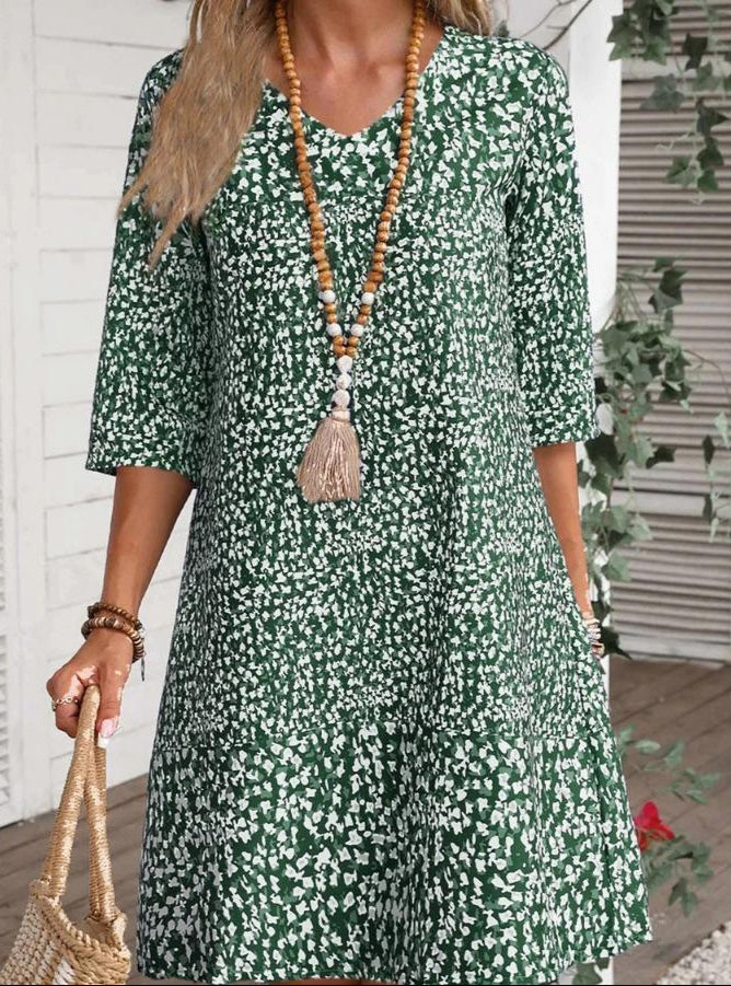 Relaxed Spring Printed V-Neck Midi Dress™ – Entspannte Eleganz für jeden Tag