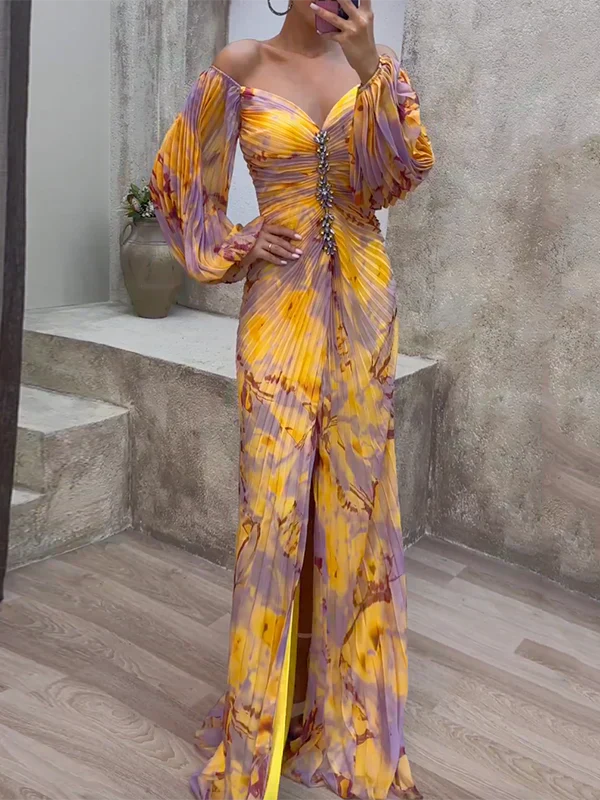 Women's Off Shoulder Pleated Elegant Flowing Maxi Dress™ – Elegante Weiblichkeit für besondere Anlässe