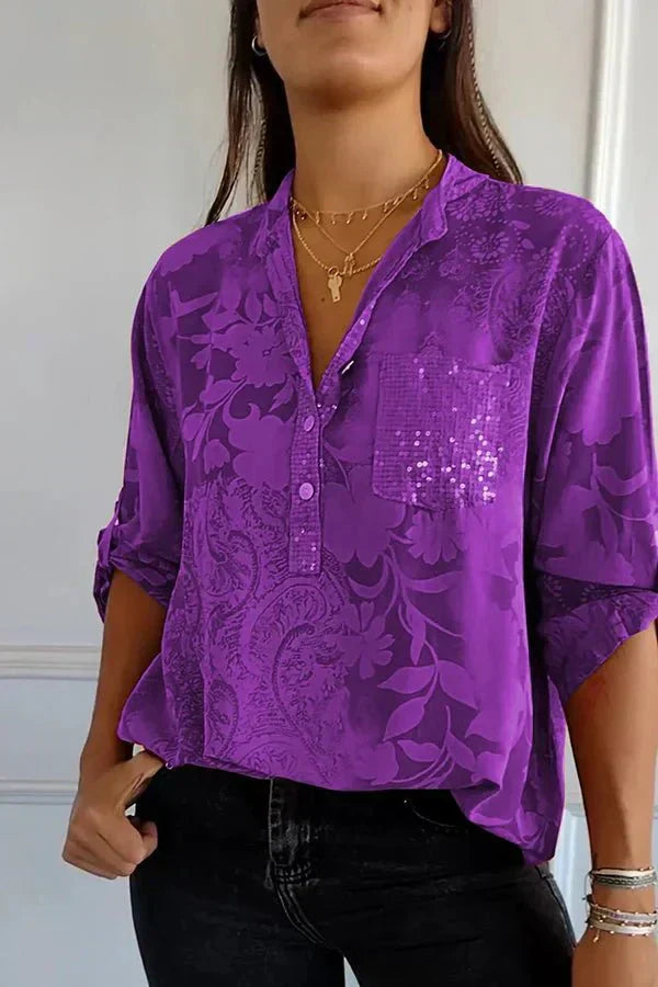Women's Sequin V Neck Relaxed Fit Casual Party Top™ – Eleganz mit schimmerndem Glanz