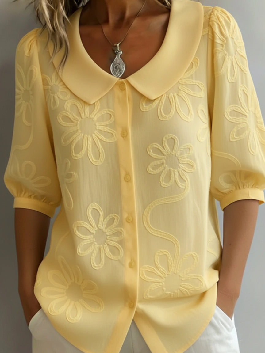 Women's Floral Blouse Loose Fit V Neck Sleeve Casual Top™ – Mühelose Eleganz für jeden Tag