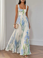 Women's Floral Maxi Dress with Square Neck and Pleated Skirt™ – Zeitlose Eleganz für besondere Momente