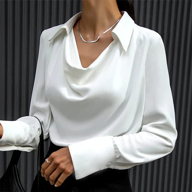 Samantha | Women's Drape Neck Long Sleeve Satin Blouses™ – Luxuriöse Eleganz für jeden Anlass