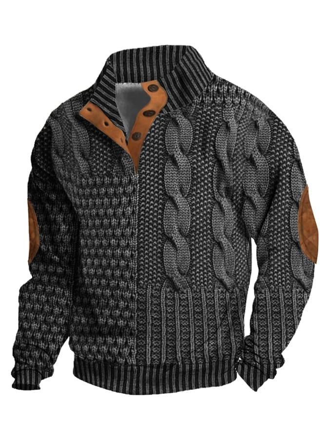 StyleCraft™ – Kaschmir-Sweatshirt im Retro-Stil mit Stehkragen und Knopfverschluss [50 % Rabatt]