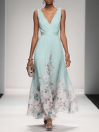 Women's Floral V Neck Elegant Flowing Summer Maxi Dress™ – Elegante Leichtigkeit für warme Tage